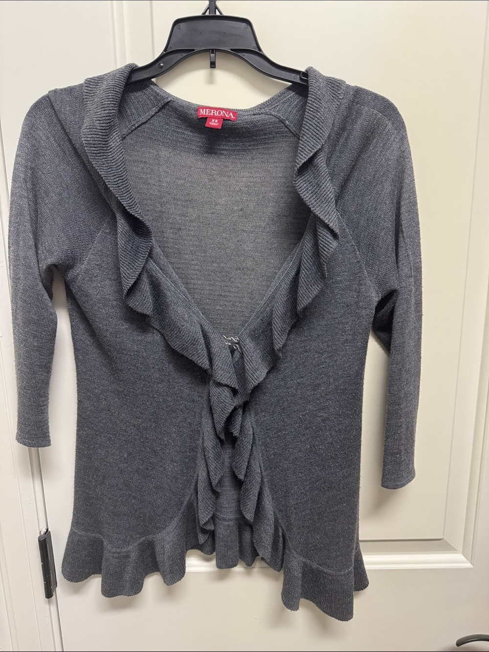 Merona Charcoal Ruffle Front Knit Cardigan